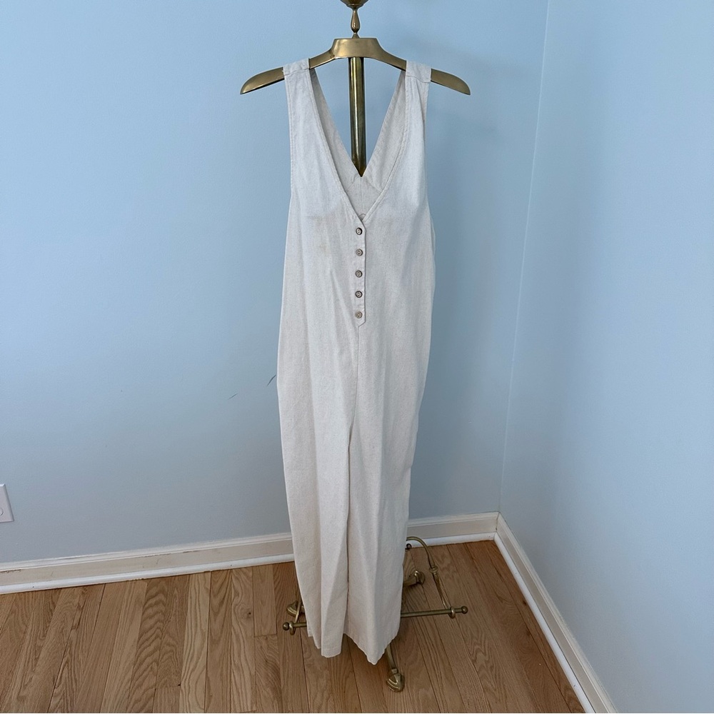 White Linen Sleeveless Jumpsuit